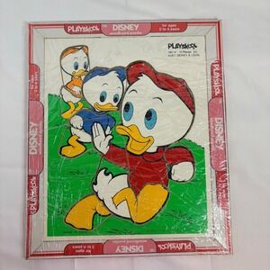 Vintage Playskool Disney Woodboard Puzzle 190 10 Pc Huey Dewey Louie Ages 2-4